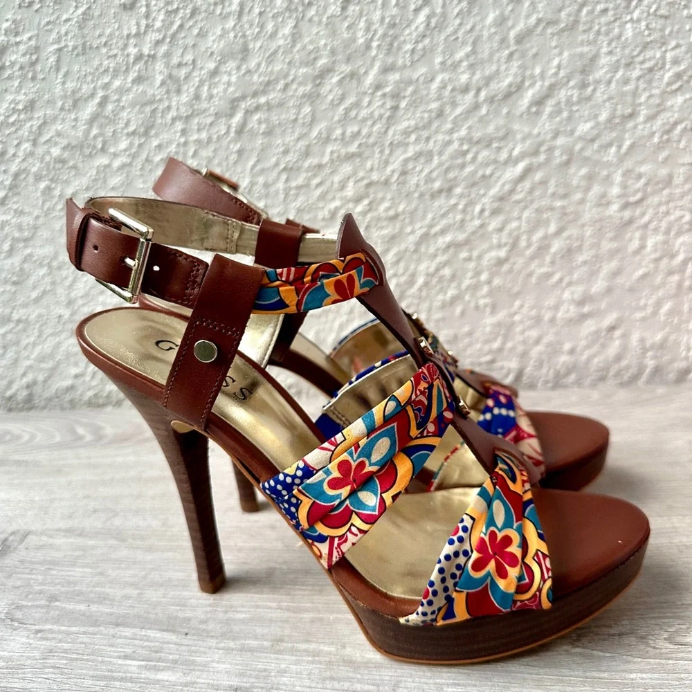 Guess Brown and Multicolor Floral Heels - Picture 12 of 16